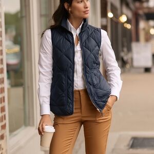 J. CREW Excursion Navy Quilted Down Puffer Vest w/ Gold Zipper